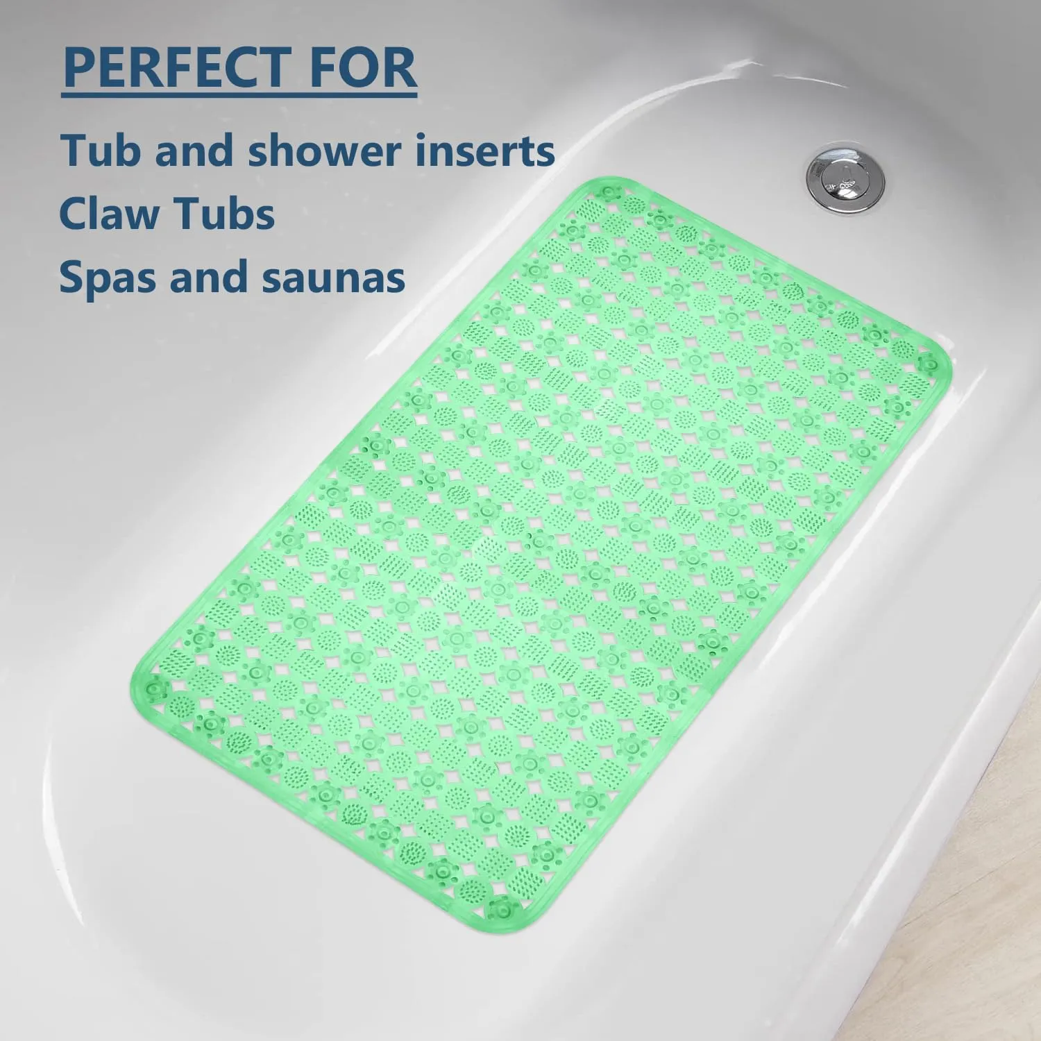 Kuber Industries Bath Mat | PVC Bathroom Mat | Shower Bath Mat | Transparent Round Check Floor Tub Mat | Foot Massager Mat | Anti-Skid Floor Mat | Shower Mat | Pack of 2 | Green