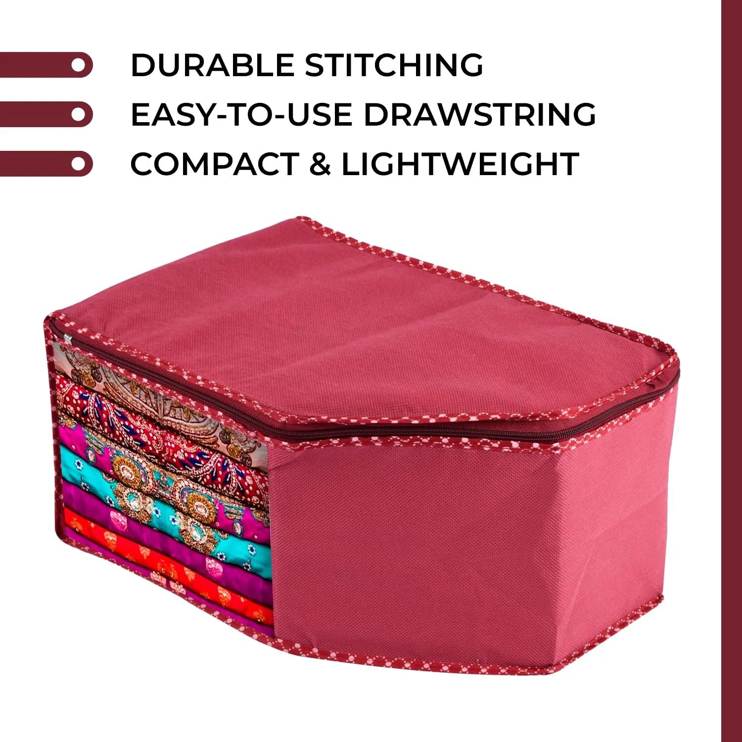 Kuber Industries Blouse Cover | Clothes Storage Bag | Zipper Wardrobe Organizers | Non-Woven Clothes Organiser | Side Transparent Blouse Organizer | Dot Border | Pack of 3 | Maroon