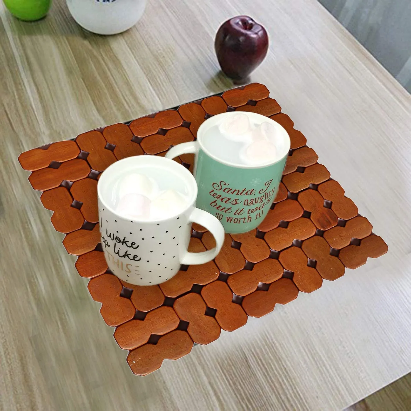 Kuber Industries Checkered Bamboo 6 Pieces Tea Coaster Set - Wooden (CTKTC01301), Standard