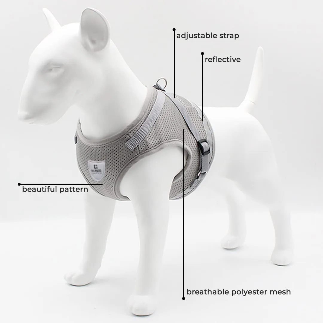 Kuber Industries Dog Chest Harness with Nylon Leash I No Pull, Soft Padded and Breathable Dog Vest I Adjustable, Reflective I Easy Control Dog Chest Belt I (XL, Grey)