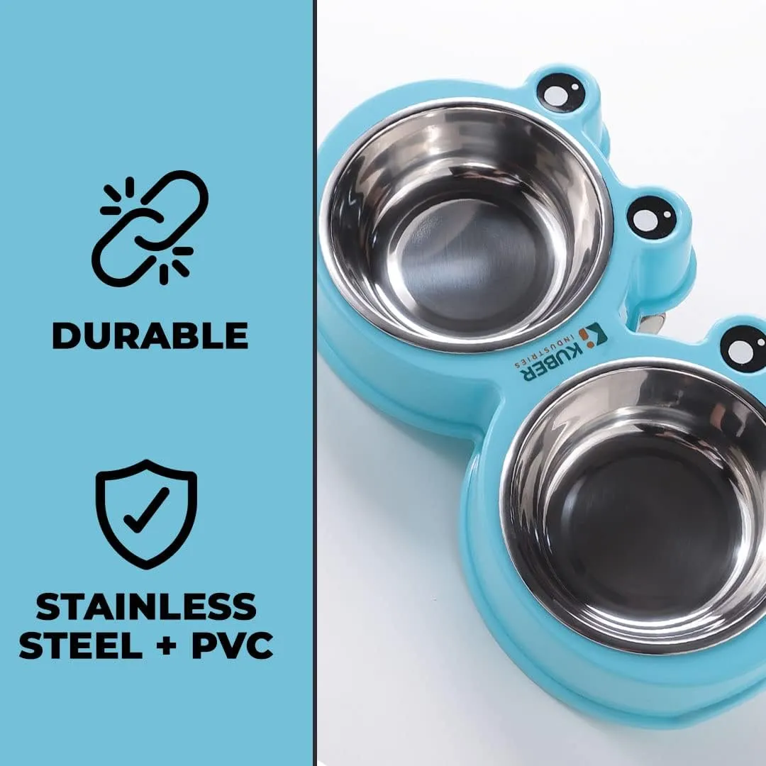 Kuber Industries Dog Food Bowl|Stainless Steel,PVC Material Dog Bowls|Non Slip,Durable,Sturdy,Non Toxic|Perfect Dog Accessories for Indoor & Outdoor Use|A1009B|Pack of 3|Blue