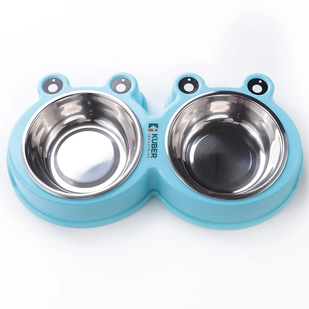 Kuber Industries Dog Food Bowl|Stainless Steel,PVC Material Dog Bowls|Non Slip,Durable,Sturdy,Non Toxic|Perfect Dog Accessories for Indoor & Outdoor Use|A1009B|Pack of 3|Blue