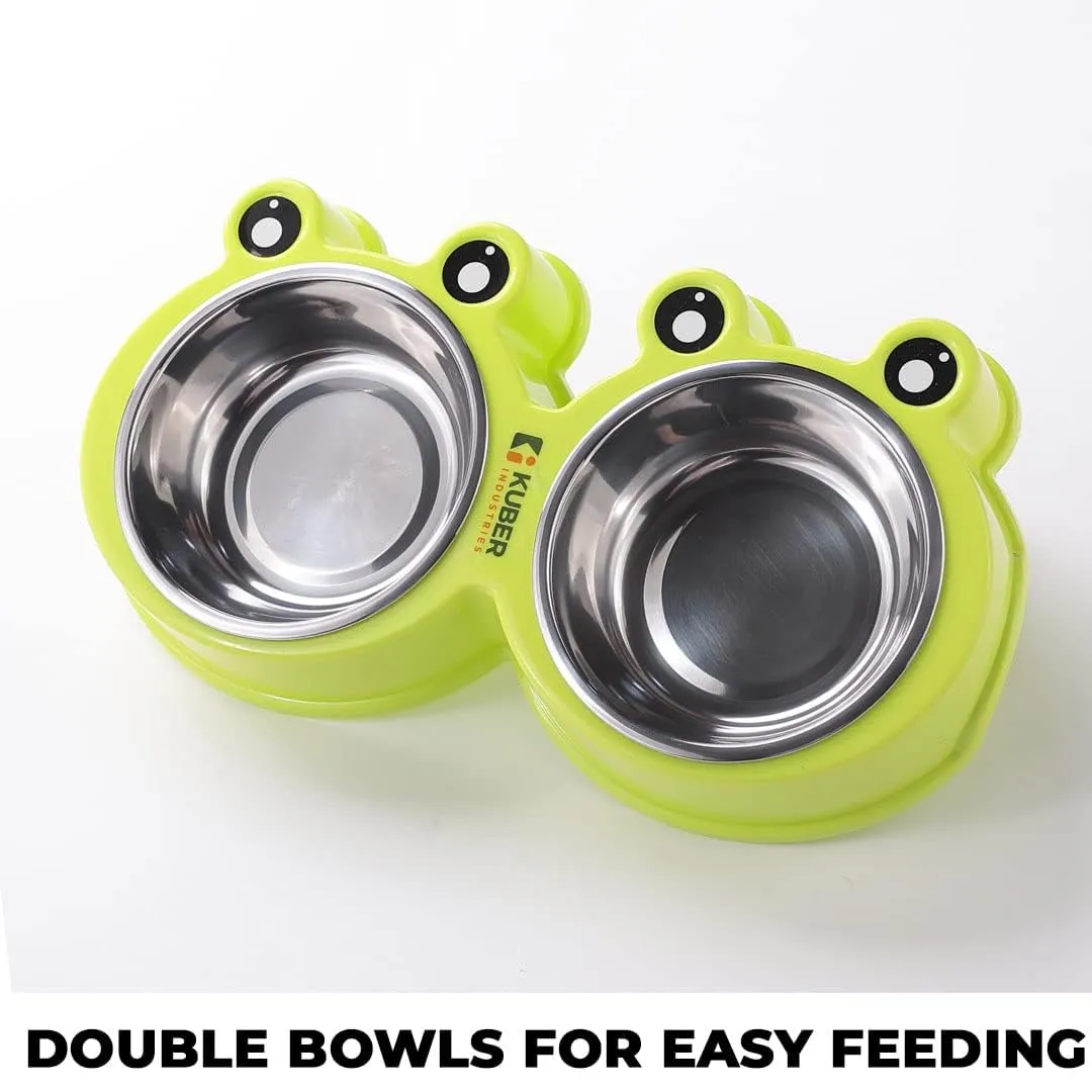 Kuber Industries Dog Food Bowl|Stainless Steel,PVC Material Dog Bowls|Non Slip,Durable,Sturdy,Non Toxic|Perfect Dog Accessories for Indoor & Outdoor Use|A1009G|Pack of 2|Green