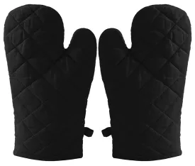 Kuber Industries Heat Resistant Cotton Kitchen Oven Mitt Microwave Glove Set, Non-Slip Grip and Hanging Loop for Kitchen, Cooking, Baking, Set of 2 (Black), (Model: HS_37_KUBMART020602)