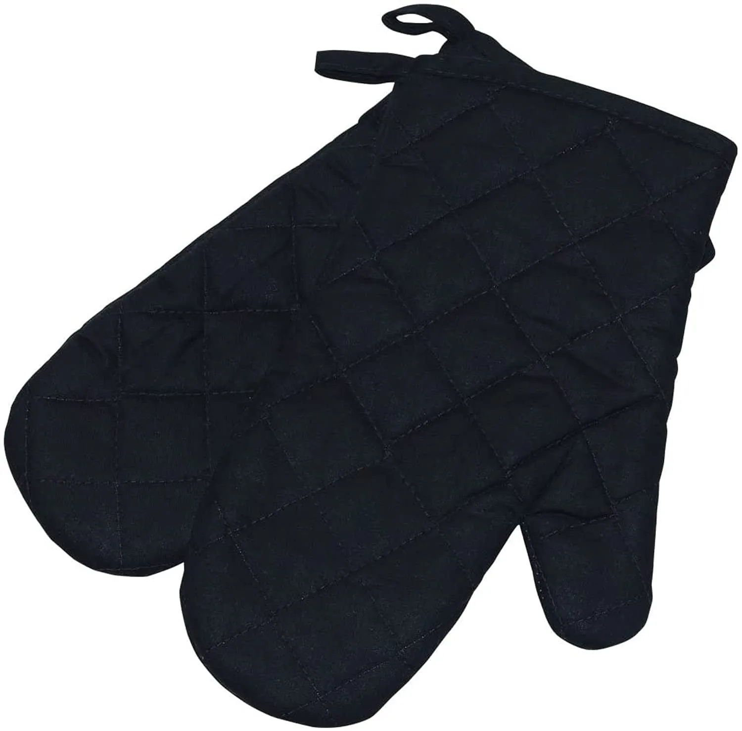 Kuber Industries Heat Resistant Cotton Kitchen Oven Mitt Microwave Glove Set, Non-Slip Grip and Hanging Loop for Kitchen, Cooking, Baking, Set of 2 (Black), (Model: HS_37_KUBMART020602)