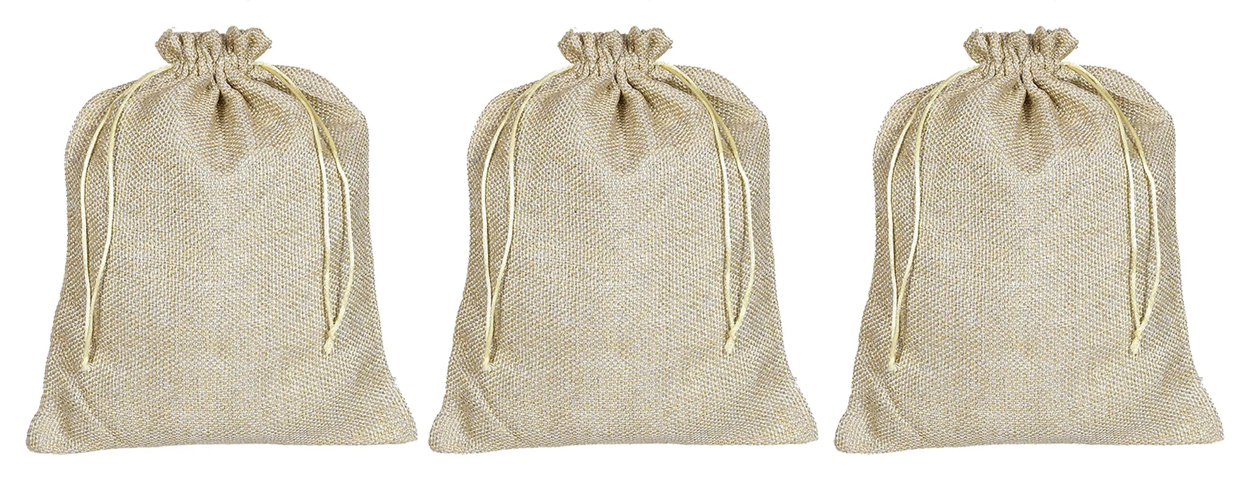 Kuber Industries Jute Potli Bags for Return Gifts with Drawstring|Pack of 3 (Gold)