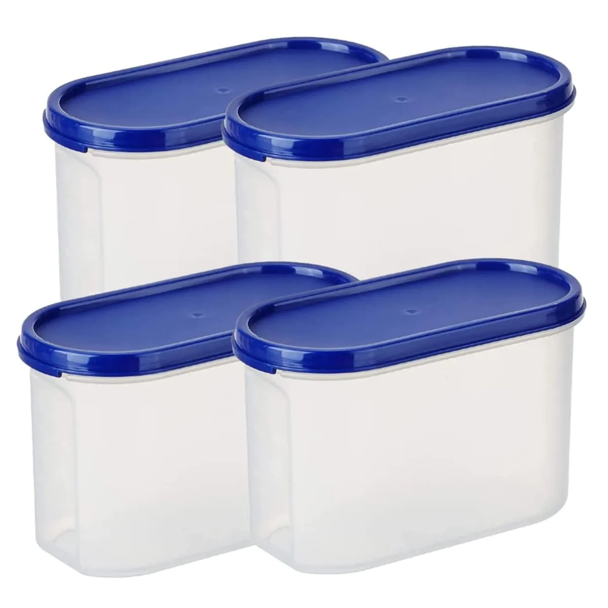 Kuber Industries Plastic Storage Containers With Lid I Set of 4, 1200 ml | Airtight, Stackable, Spill-proof, Travel-friendly | Transparent with Blue Lid | For Dry & Wet Foods, Cereals, Dryfruits