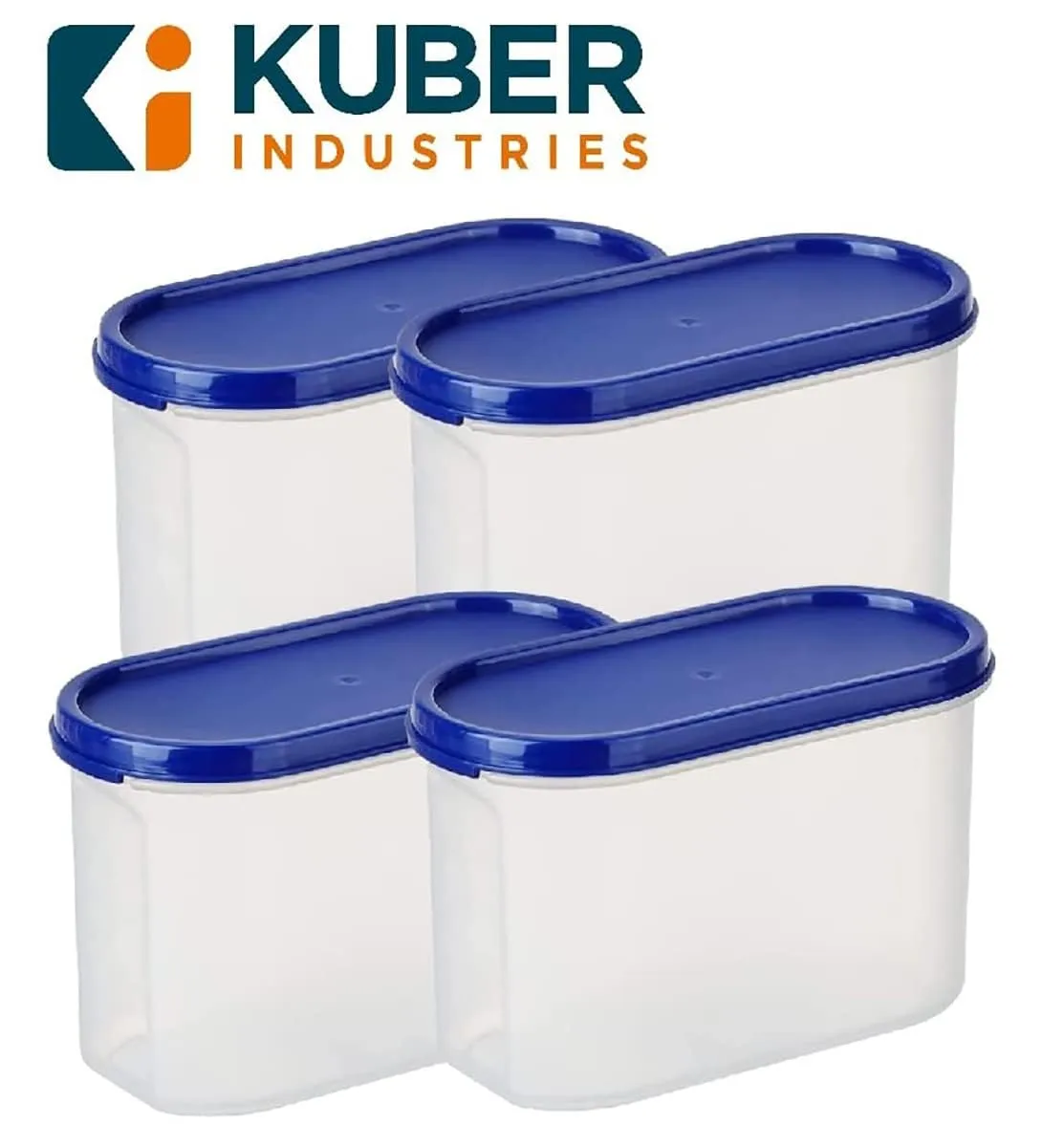 Kuber Industries Plastic Storage Containers With Lid I Set of 4, 1200 ml|Airtight, Stackable, Spill-proof, Travel-friendly|Transparent with Blue Lid|For Dry & Wet Foods, Cereals, Dryfruits (Pack Of 6)