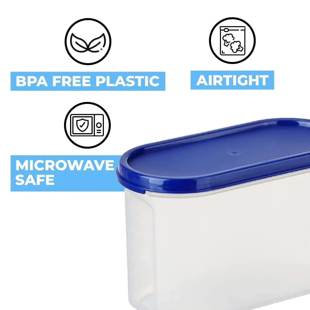 Kuber Industries Plastic Storage Containers With Lid I Set of 4, 1200 ml|Airtight, Stackable, Spill-proof, Travel-friendly|Transparent with Blue Lid|For Dry & Wet Foods, Cereals, Dryfruits (Pack Of 6)