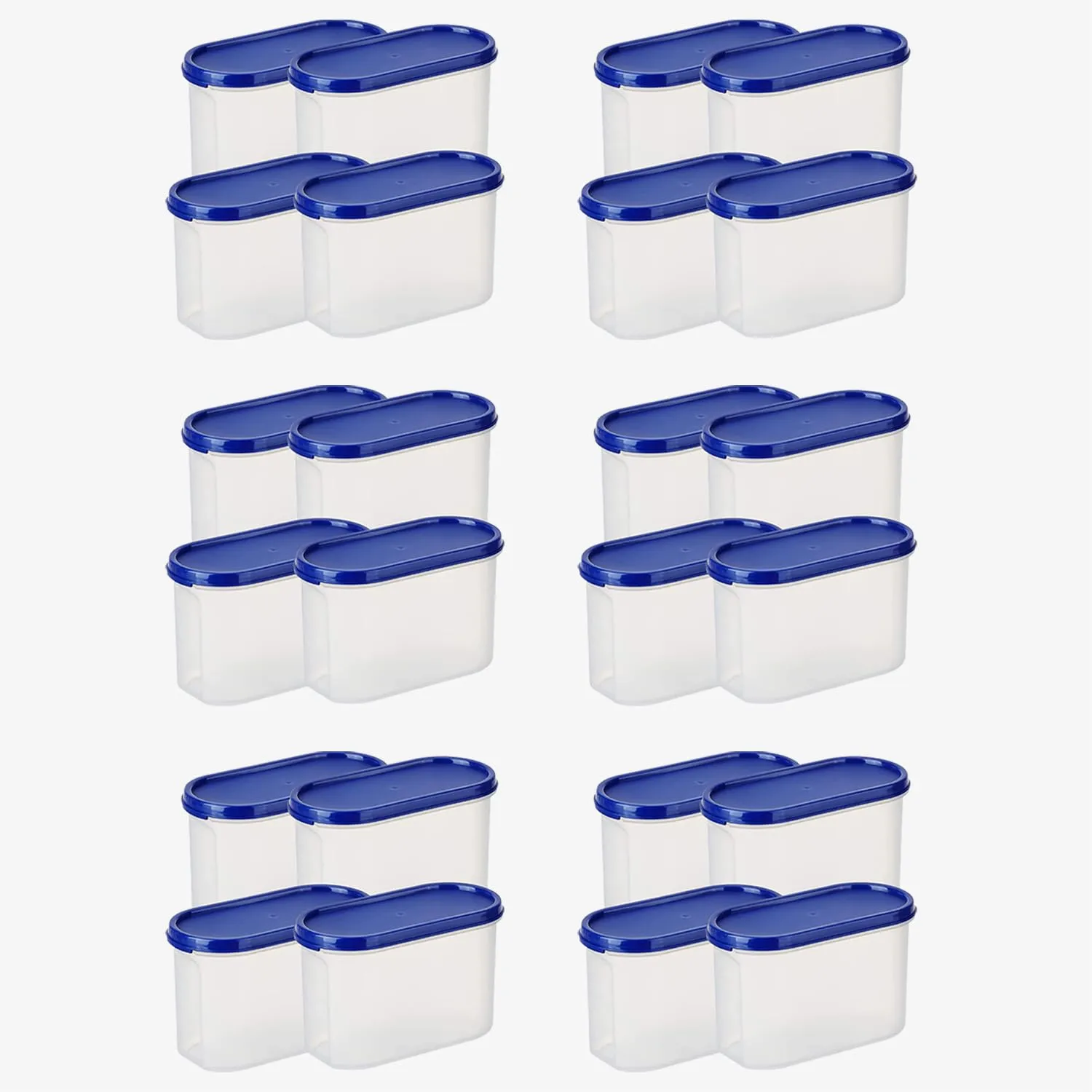 Kuber Industries Plastic Storage Containers With Lid I Set of 4, 1200 ml|Airtight, Stackable, Spill-proof, Travel-friendly|Transparent with Blue Lid|For Dry & Wet Foods, Cereals, Dryfruits (Pack Of 6)