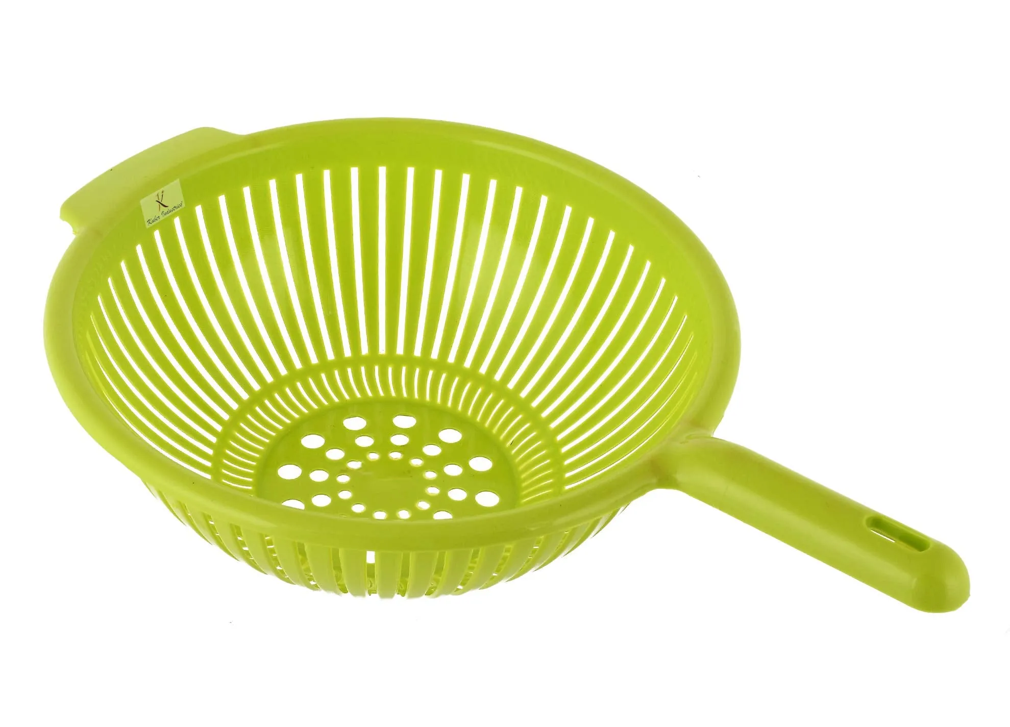 Kuber Industries Plastic Strainer Colander with Long Handle Use for Pasta, Noodles, Spaghetti, Vegetables and More (Green)-Pack of 2-KUBMART15129