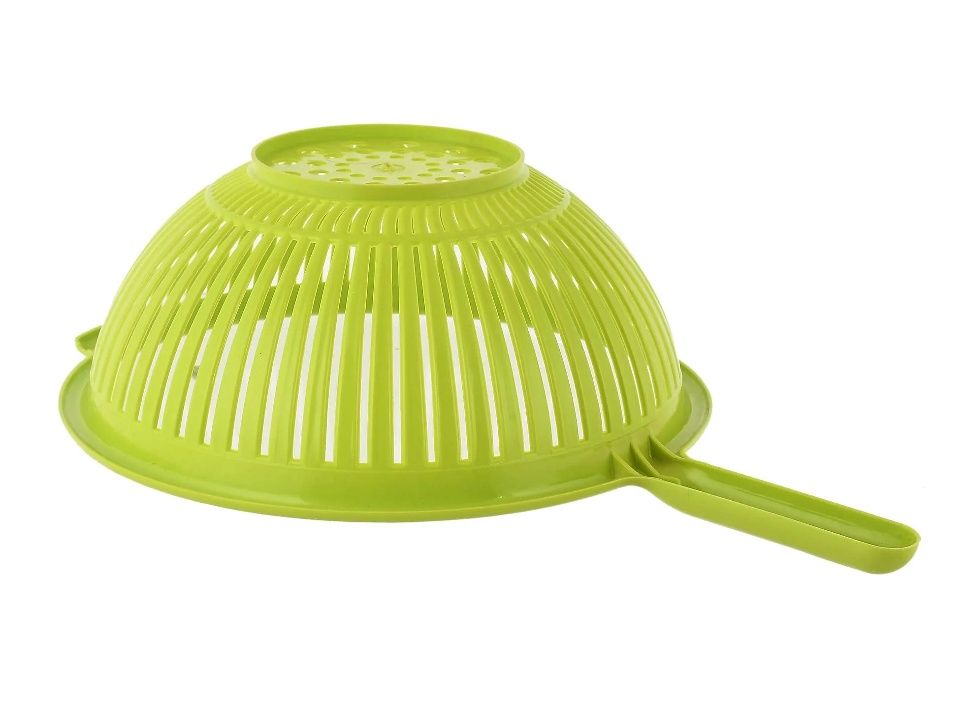 Kuber Industries Plastic Strainer Colander with Long Handle Use for Pasta, Noodles, Spaghetti, Vegetables and More (Green)-Pack of 2-KUBMART15129