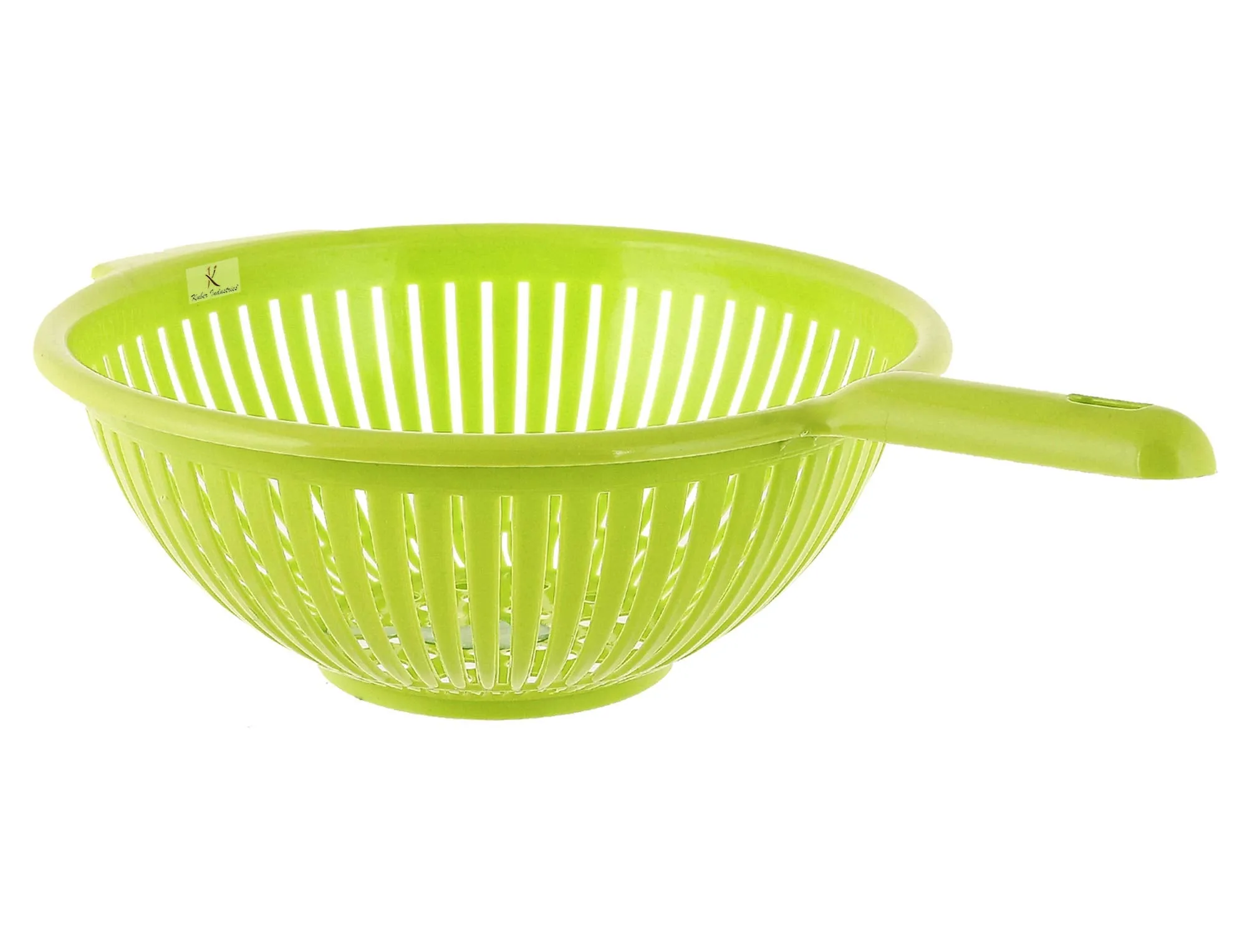 Kuber Industries Plastic Strainer Colander with Long Handle Use for Pasta, Noodles, Spaghetti, Vegetables and More (Green)-Pack of 2-KUBMART15129