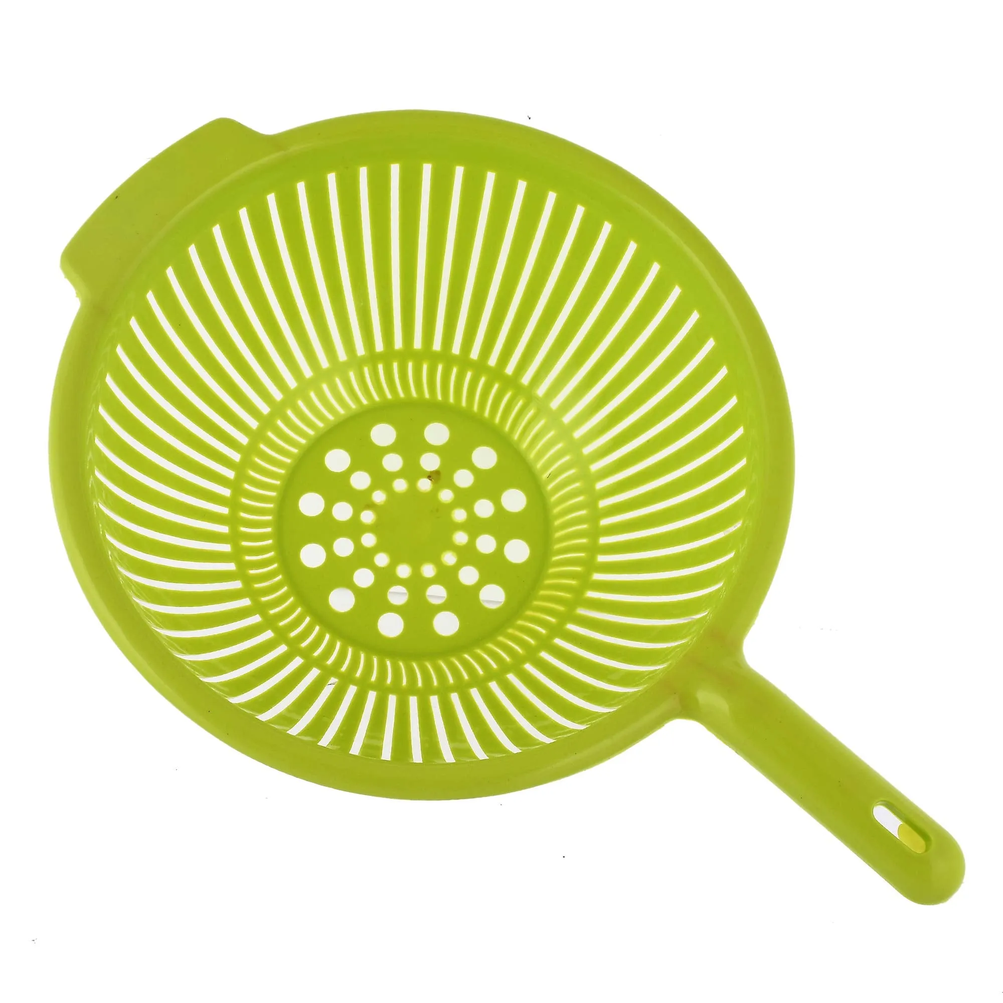 Kuber Industries Plastic Strainer Colander with Long Handle Use for Pasta, Noodles, Spaghetti, Vegetables and More (Green)-Pack of 2-KUBMART15129