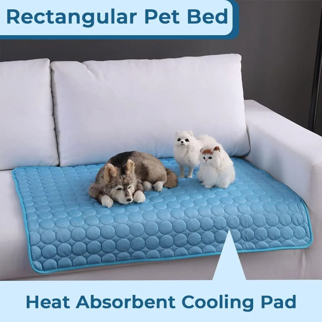 Kuber Industries Rectangular Dog & Cat Bed|Premium Cool Ice Silk with Polyester With Bottom Mesh|Multi-Utility Self-Cooling Pad For Dog & Cat|Light-weight & Durable Dog Bed|ZQCJ001B-S|Blue (Pack Of 2)