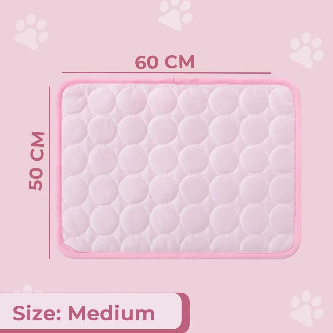 Kuber Industries Rectangular Dog & Cat Bed|Premium Cool Ice Silk with Polyester With Bottom Mesh|Multi-Utility Self-Cooling Pad For Dog & Cat|Light-weight & Durable Dog Bed|ZQCJ001P-M|Pink (Pack Of 3)