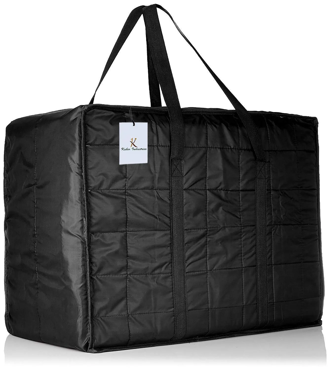 Kuber Industries Small Size Lightweight Foldable Parachute Jumbo Underbed Storage Bag with Zipper and Handle (Black)