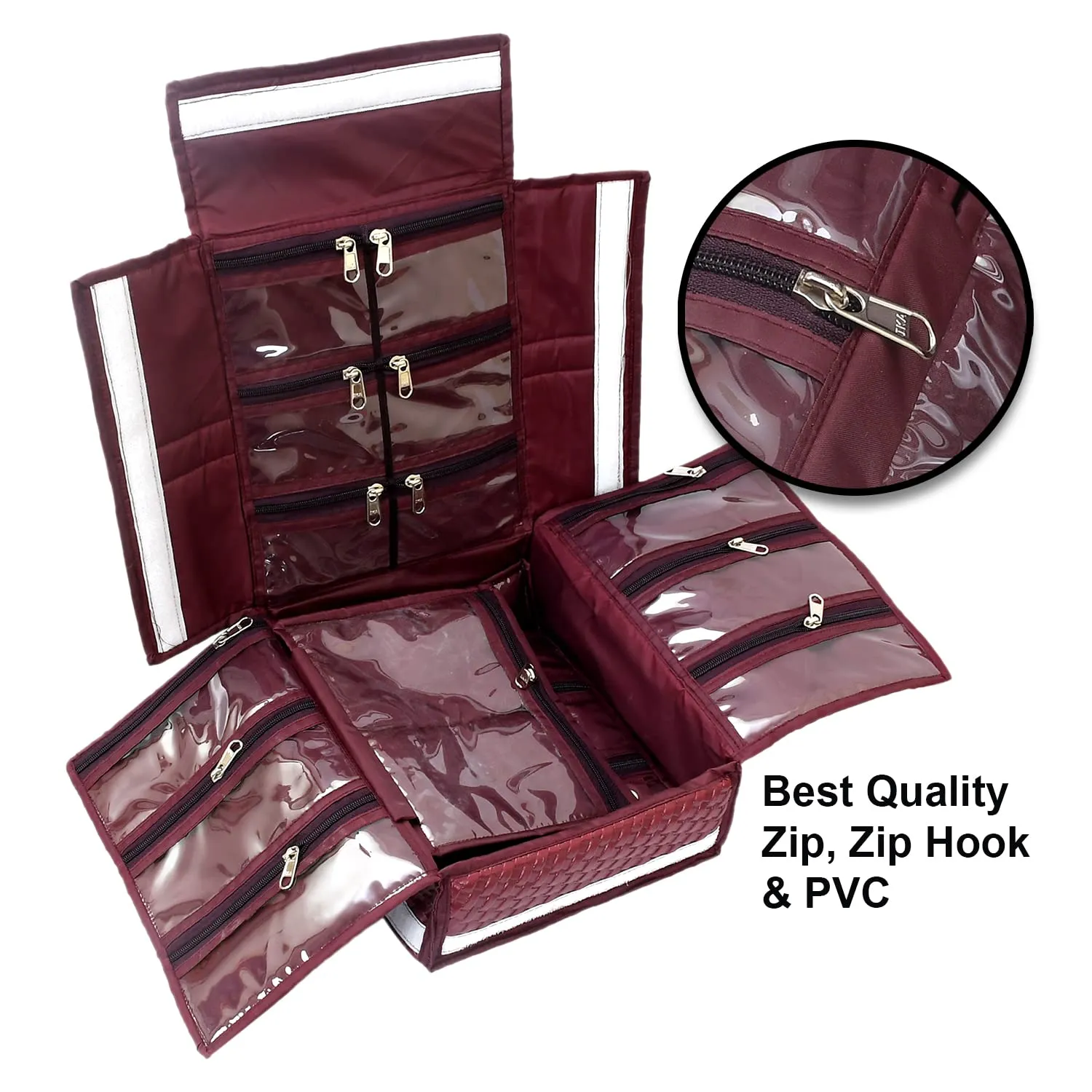 Kuber Industries Soft Leather Jewellery Organizer For Small Jewellery With 18 Pouches (Maroon) 54KM4076