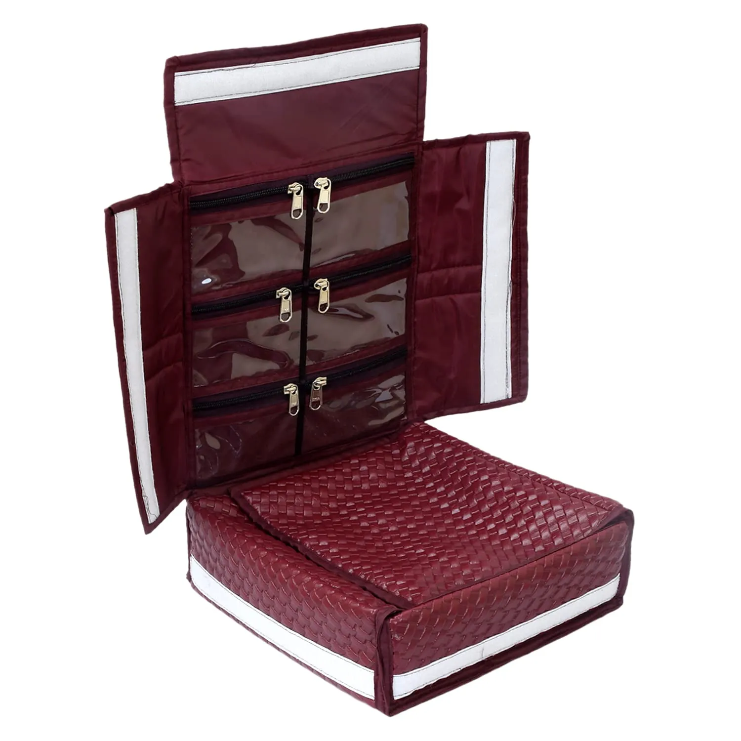 Kuber Industries Soft Leather Jewellery Organizer For Small Jewellery With 18 Pouches (Maroon) 54KM4076