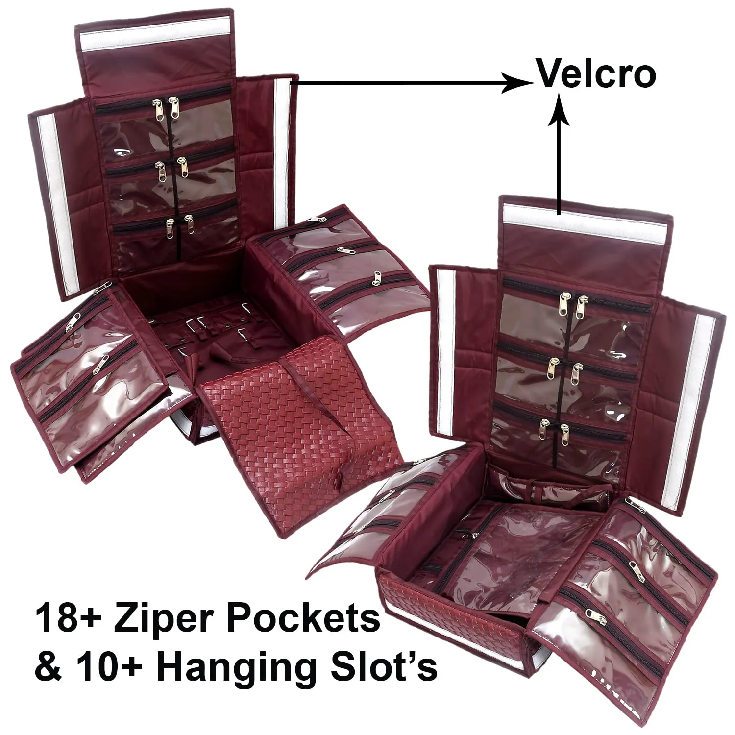 Kuber Industries Soft Leather Jewellery Organizer For Small Jewellery With 18 Pouches (Maroon) 54KM4076