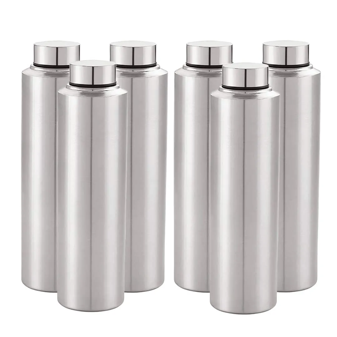 Kuber Industries Stainless Steel Water Bottle|1 LTR Food Grade, BPA Free Lid, Non-Toxic, Rust Free|Airtight, Leak Proof & Odour Free|for Home, School, Office & Gym|Water Bottle Set of 6 (Pack of 2)