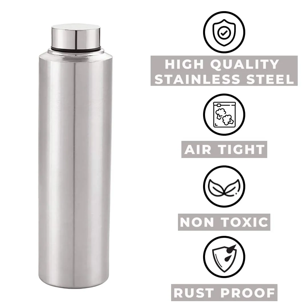 Kuber Industries Stainless Steel Water Bottle|1 LTR Food Grade, BPA Free Lid, Non-Toxic, Rust Free|Airtight, Leak Proof & Odour Free|for Home, School, Office & Gym|Water Bottle Set of 6 (Pack of 2)