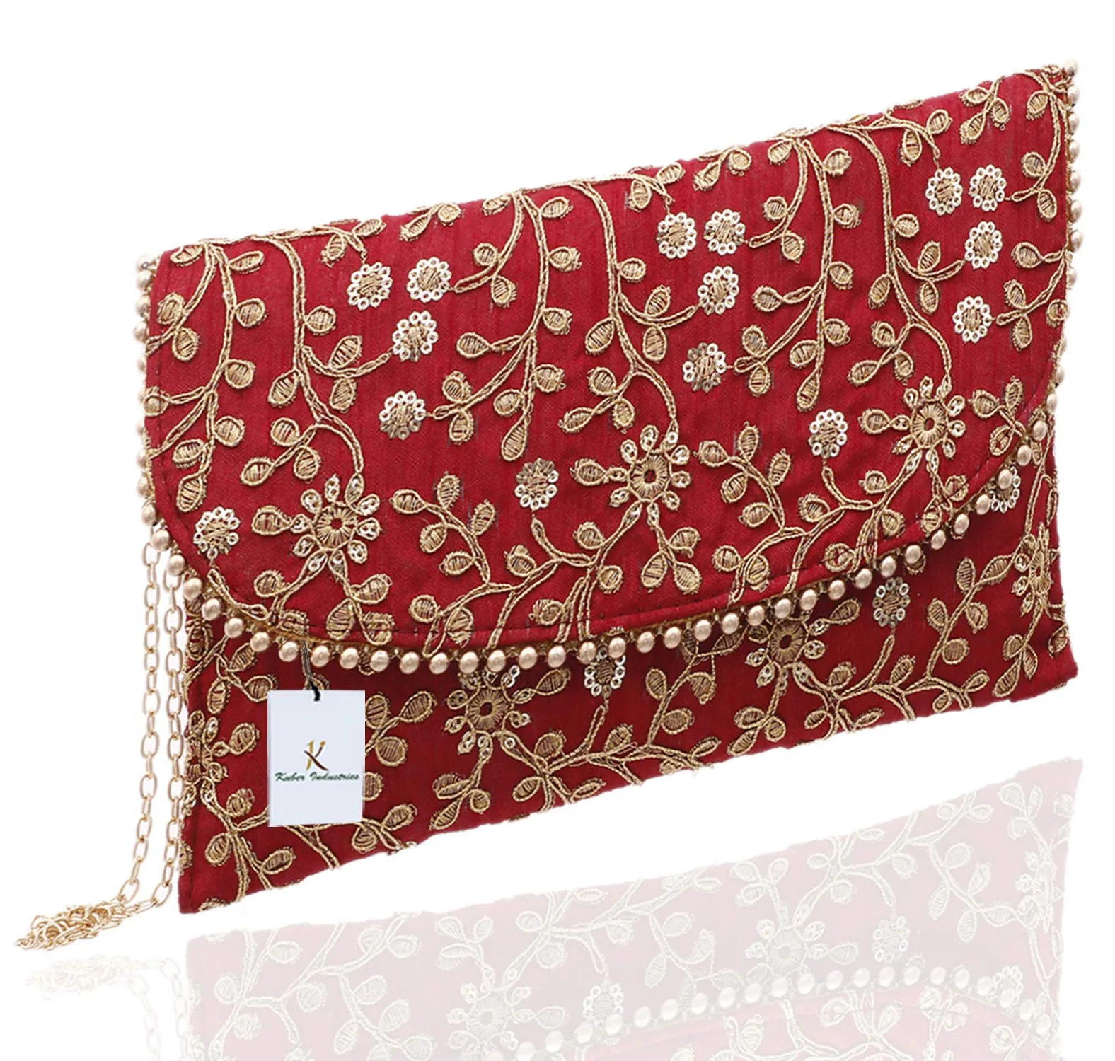 Kuber Industries Women's Handcrafted Embroidered Clutch Bag|Purse/Handbag for Bridal| Casual, Party, Wedding|Size 27 x 17 CM (Red, Maroon)