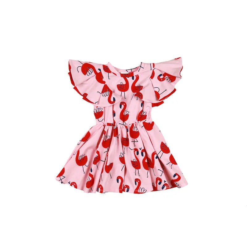 Kukukid Pom pom Dress Pink Flamings