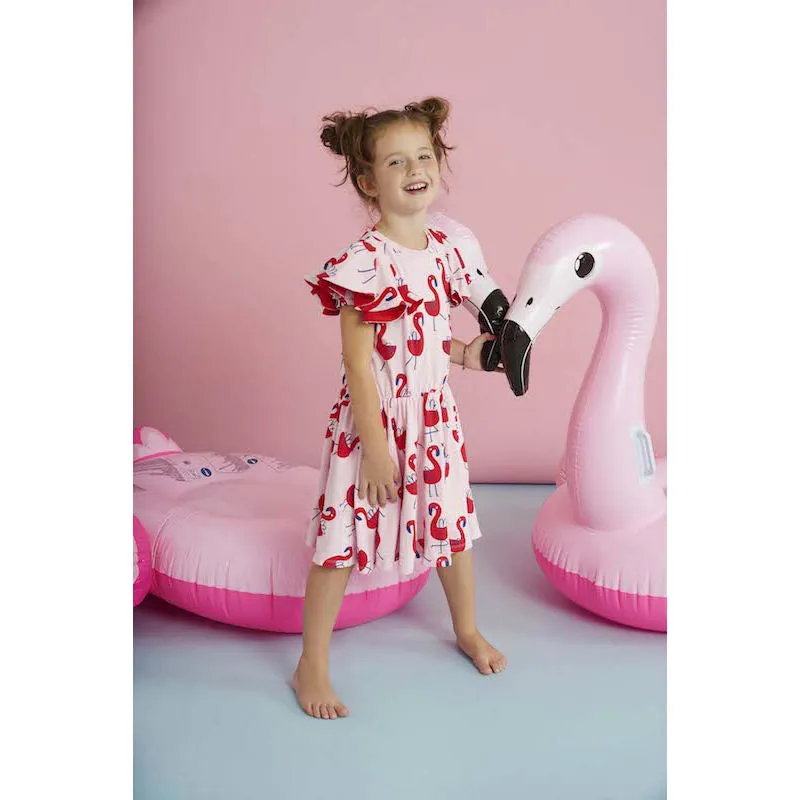 Kukukid Pom pom Dress Pink Flamings