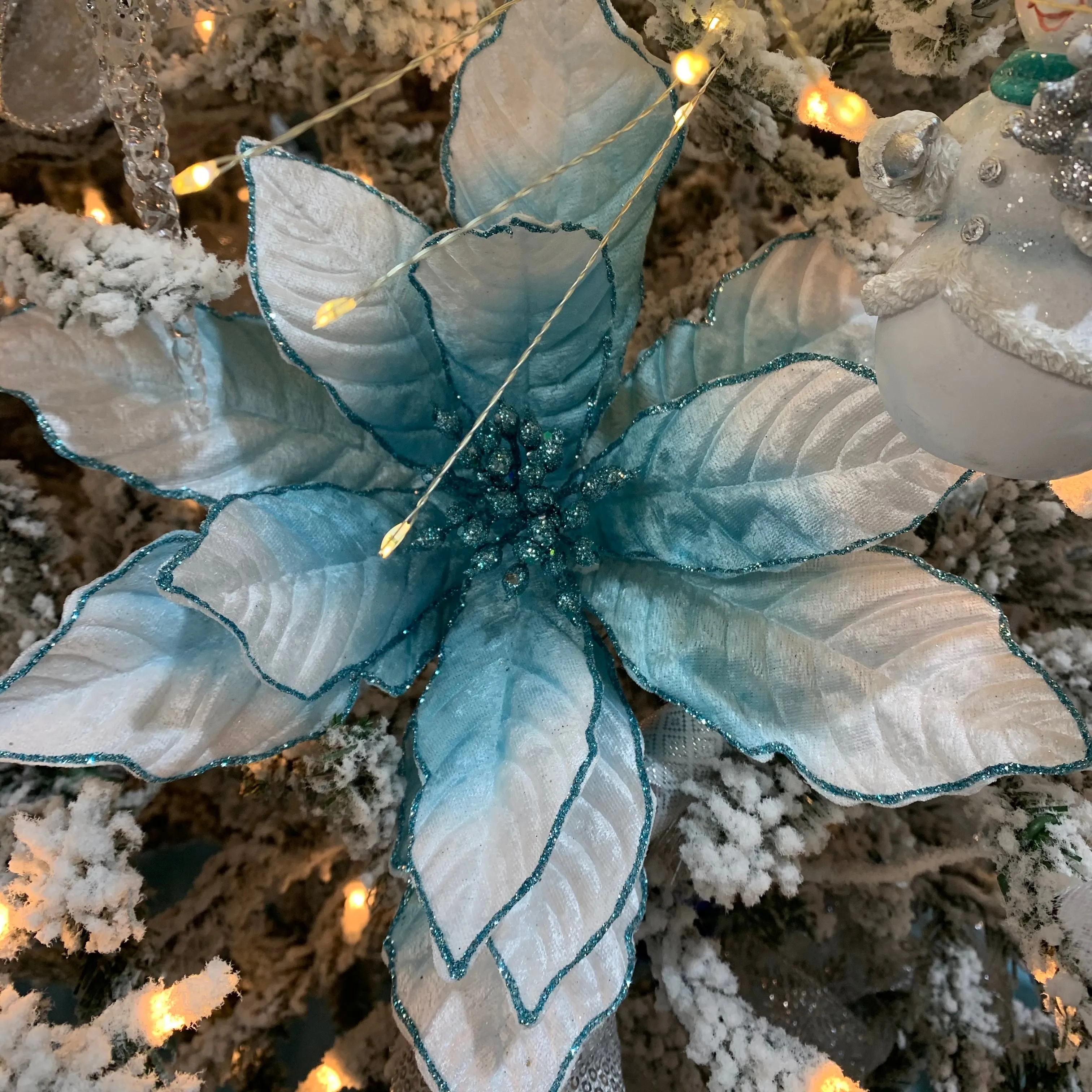 Kurt Adler Turquoise and White Poinsettia Pick