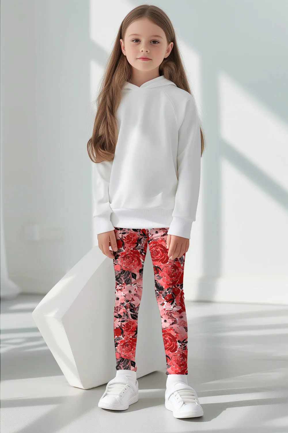 La Fleur Lucy Red Floral Printed Cute Stretchy Leggings - Kids