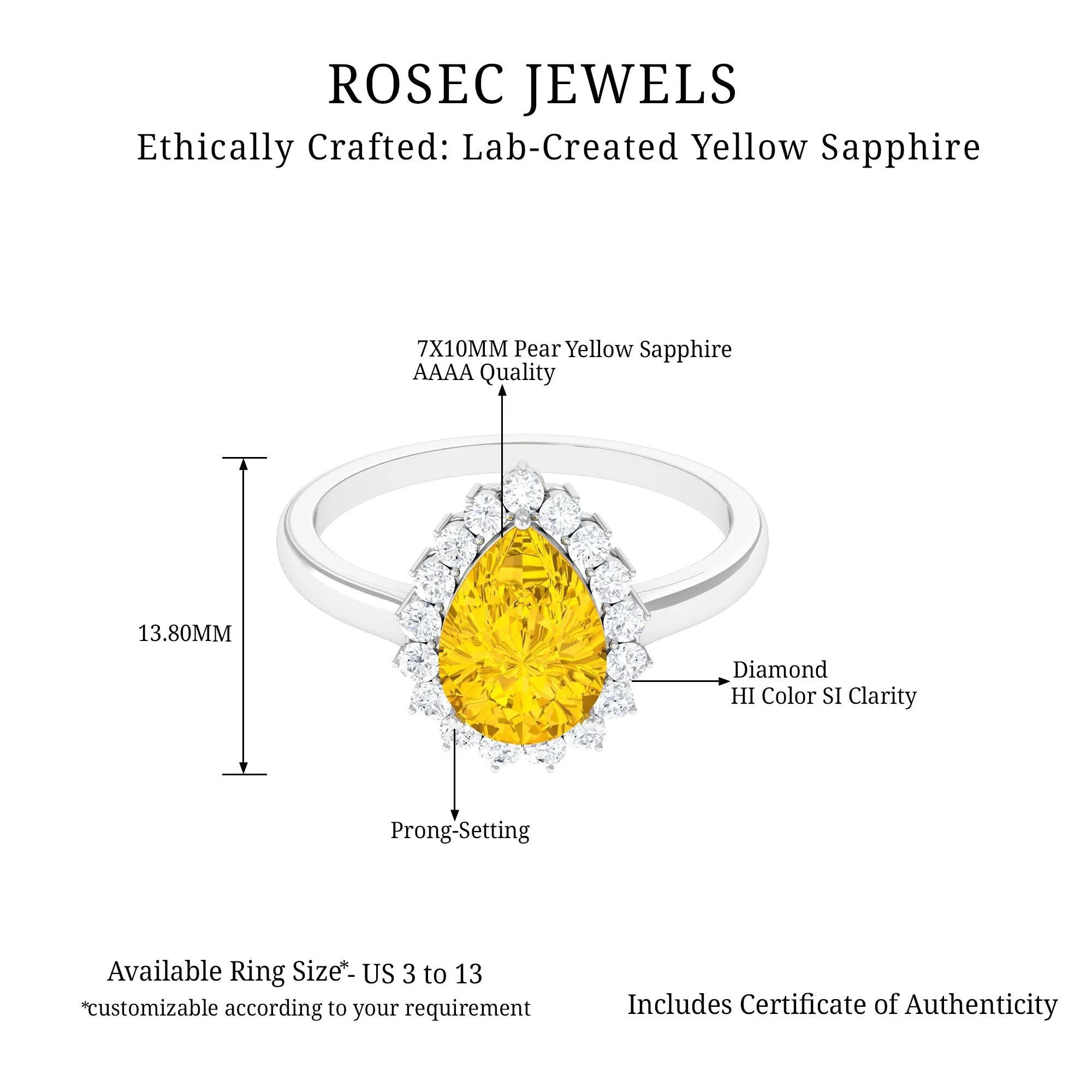 Lab-Created Yellow Sapphire Engagement Ring with Diamond Halo