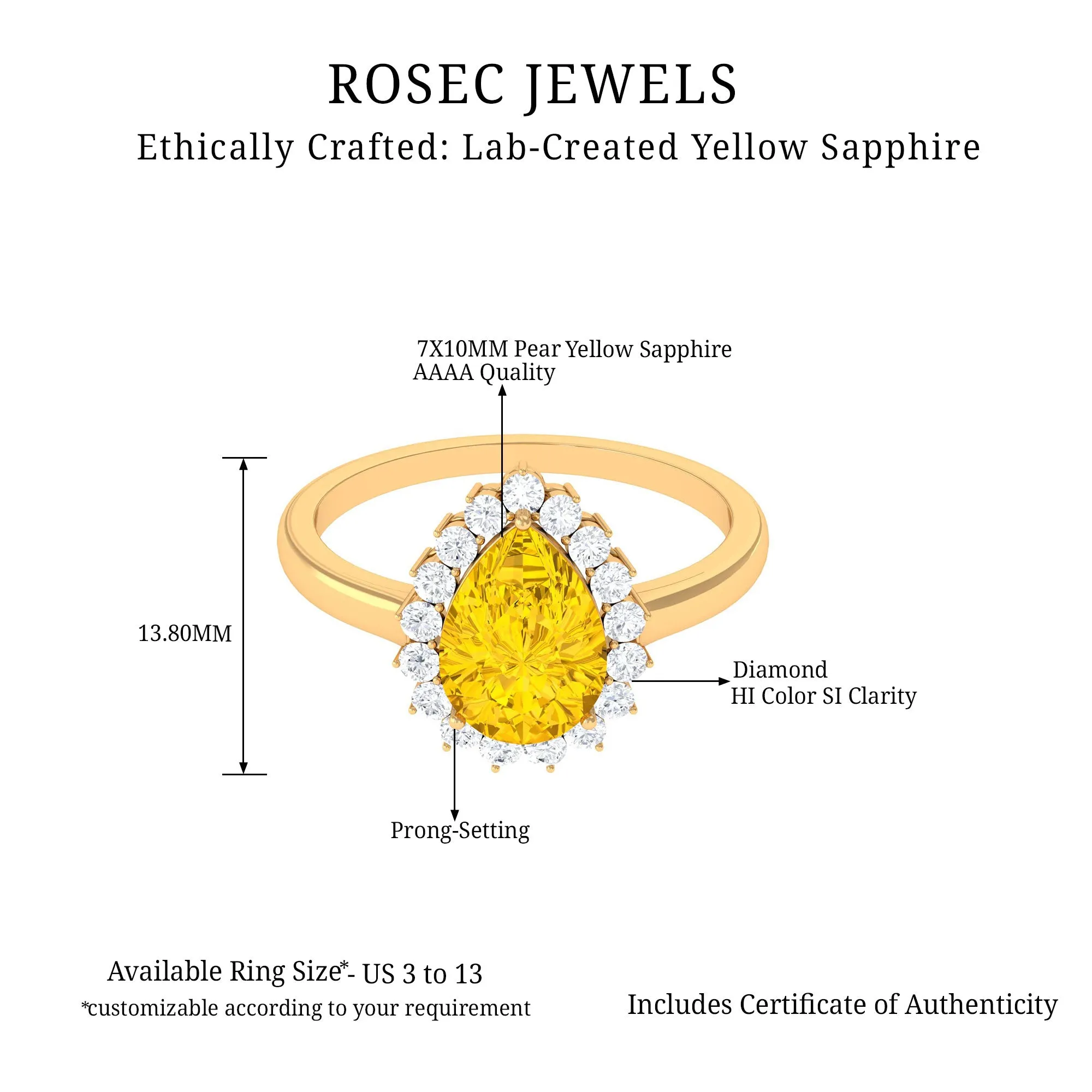 Lab-Created Yellow Sapphire Engagement Ring with Diamond Halo