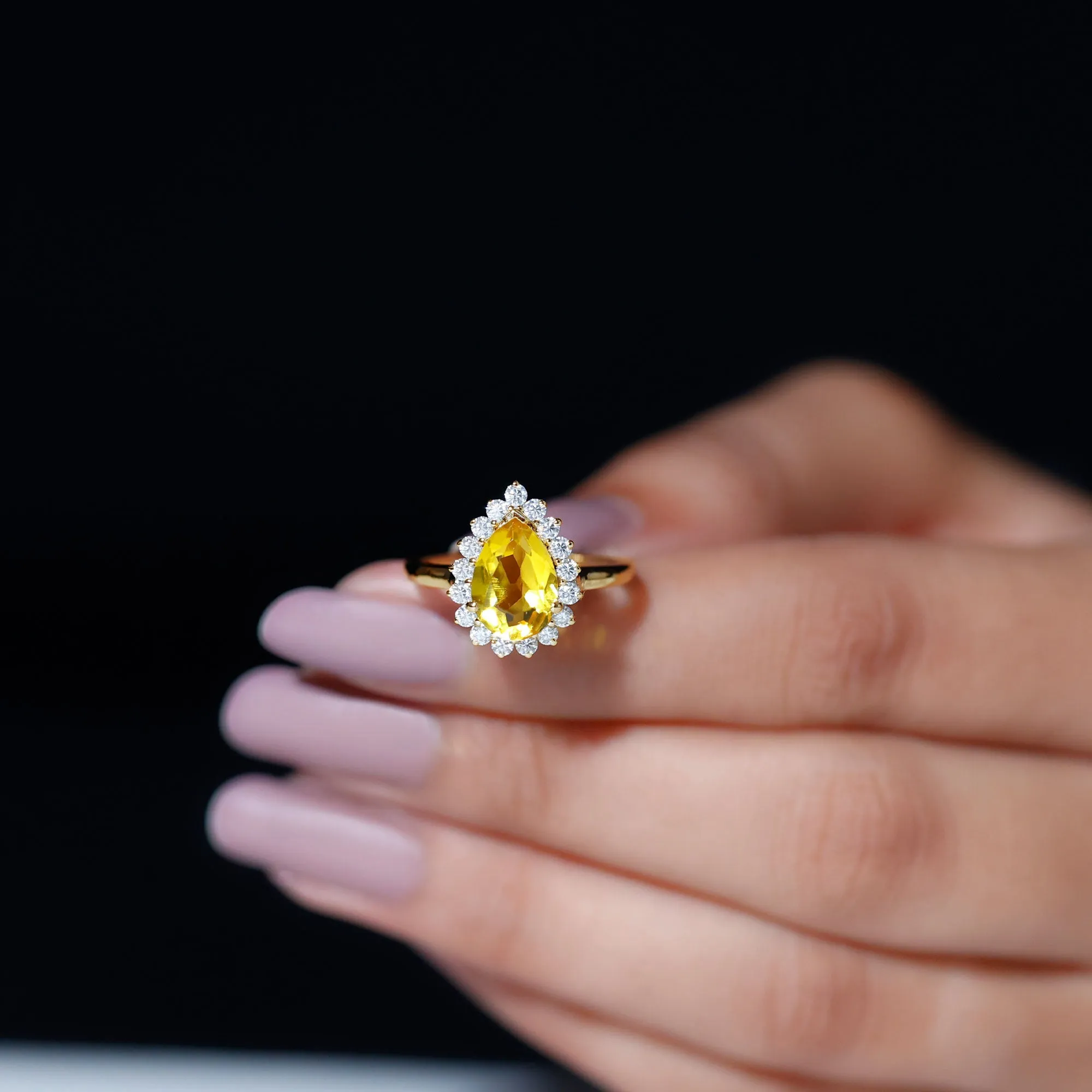 Lab-Created Yellow Sapphire Engagement Ring with Diamond Halo