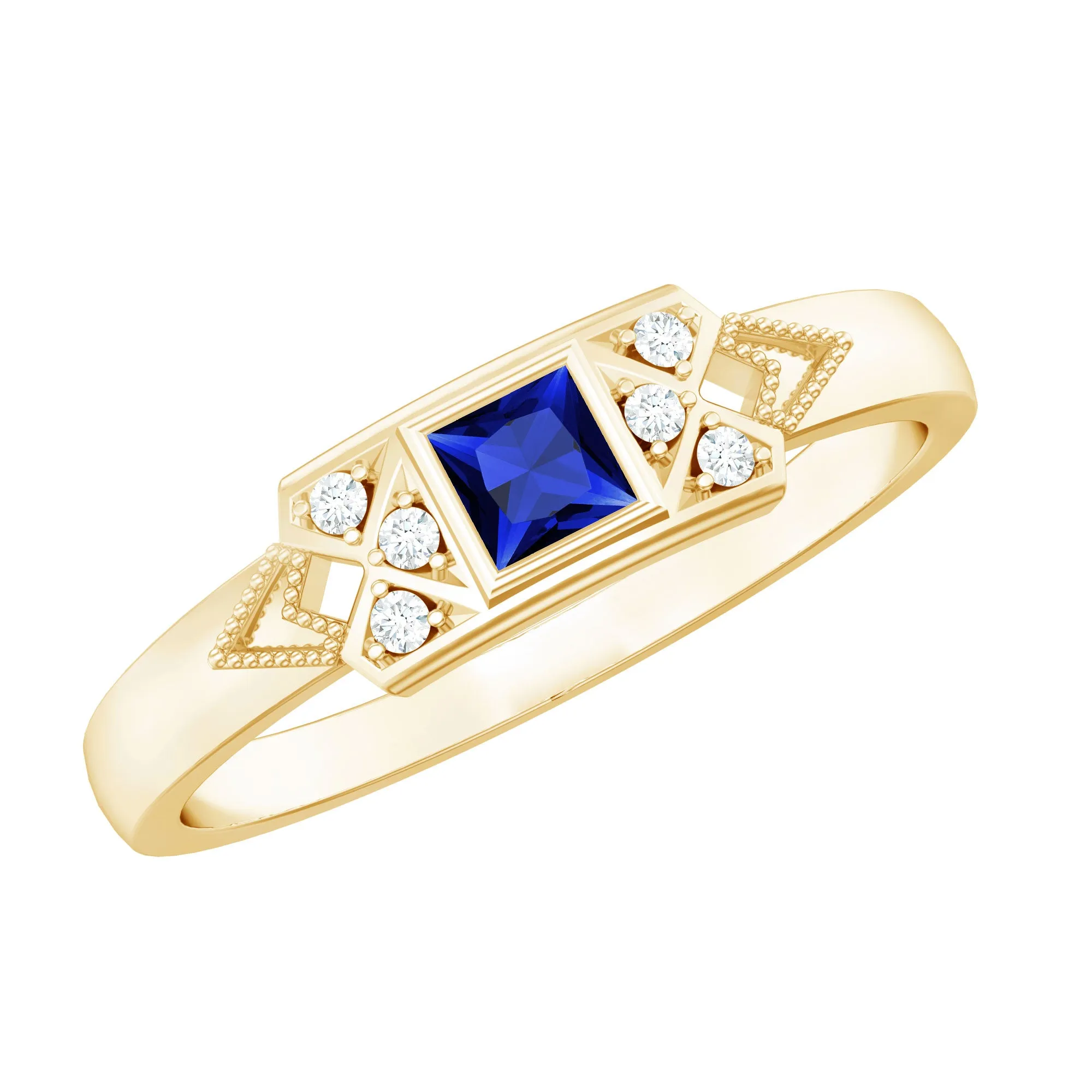 Lab Grown Blue Sapphire Promise Ring with Diamond