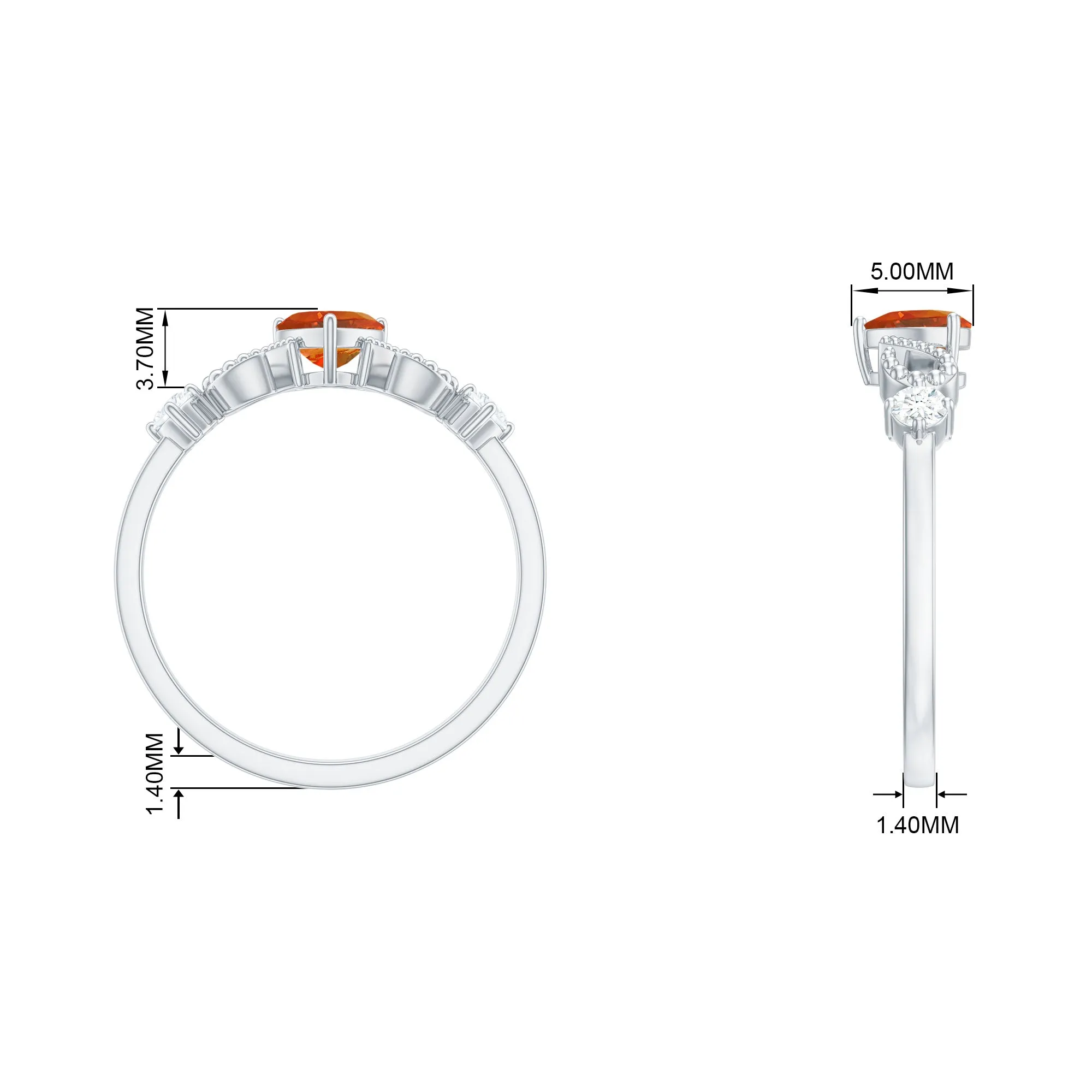 Lab Grown Orange Sapphire Heart Promise Ring with Diamond