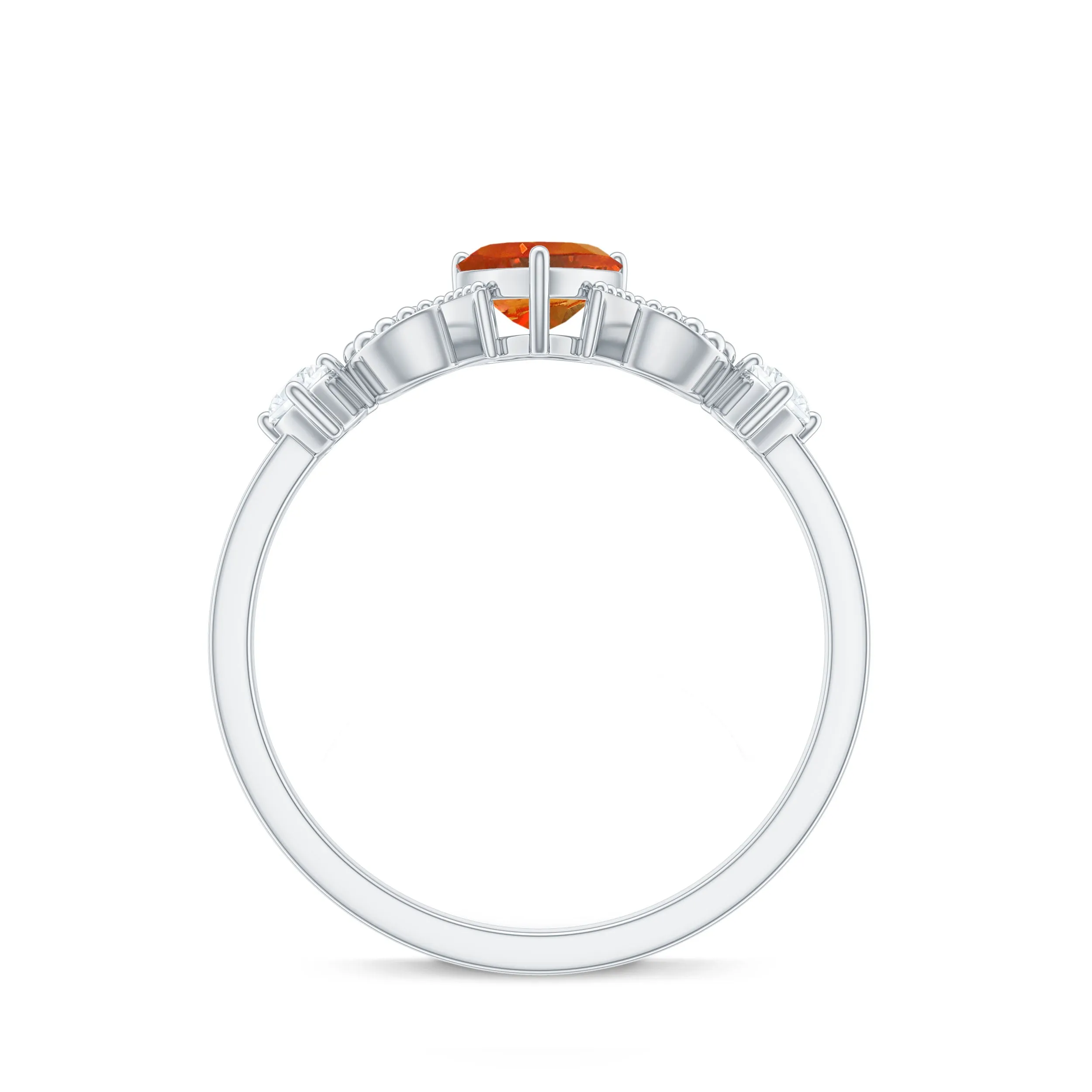 Lab Grown Orange Sapphire Heart Promise Ring with Diamond