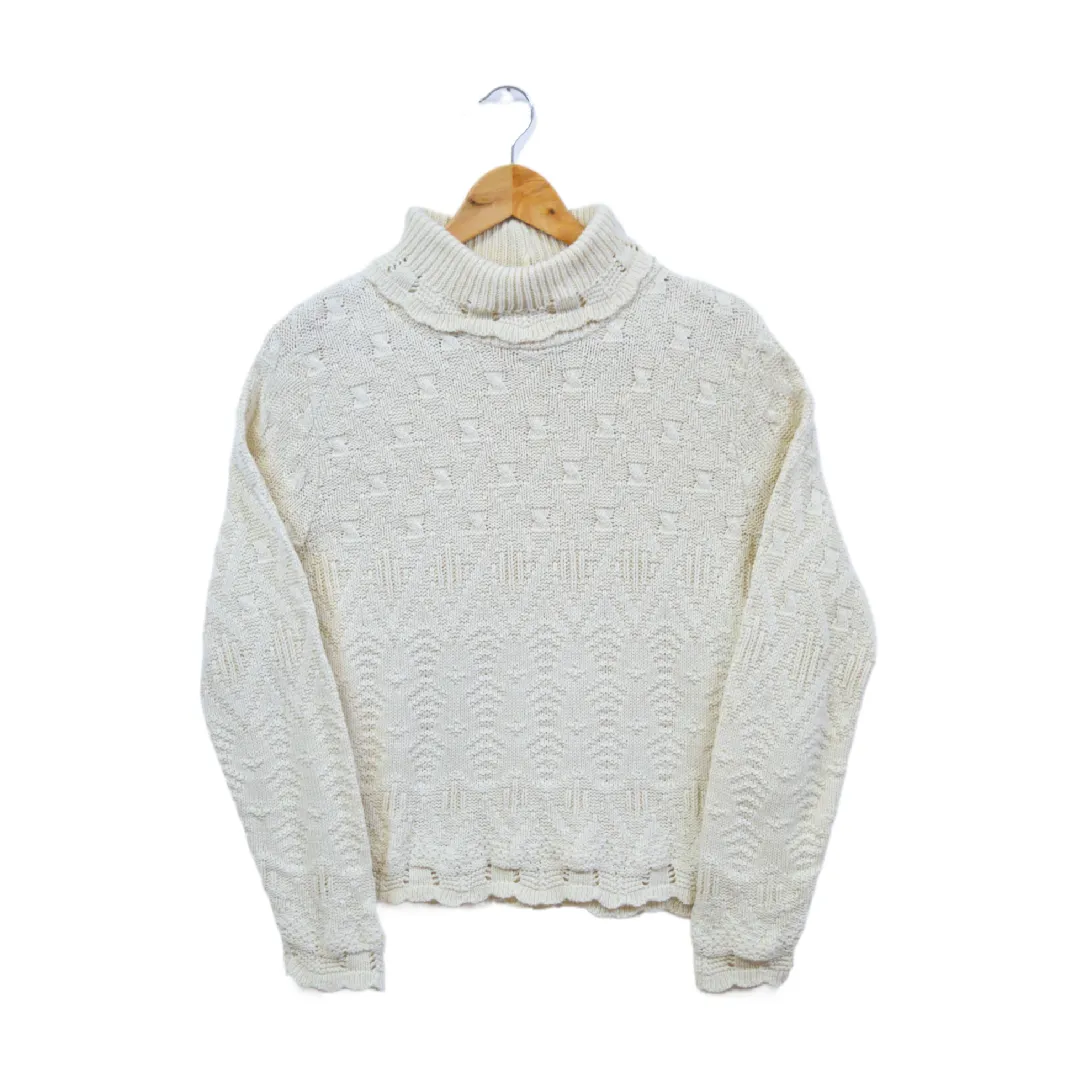 Lace Knit Cotton Turtleneck Sweater | S-M