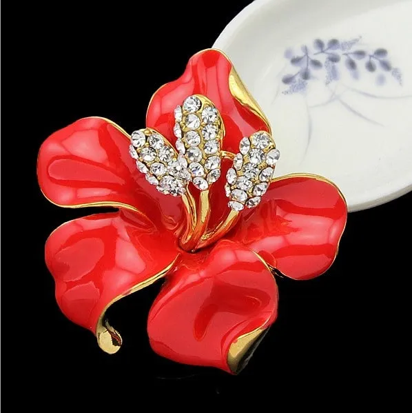 lackingone *2017 christmas gift Enamel Brooch Rhinestone Crystal Lily Flower brooches for women Jewelry Birthday Gift