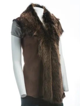 Ladies Brown Longline Shearling Sheepskin Toscana Gilet: Marcella