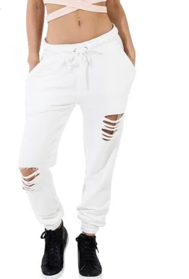 Ladies Distressed cutout joggers pants