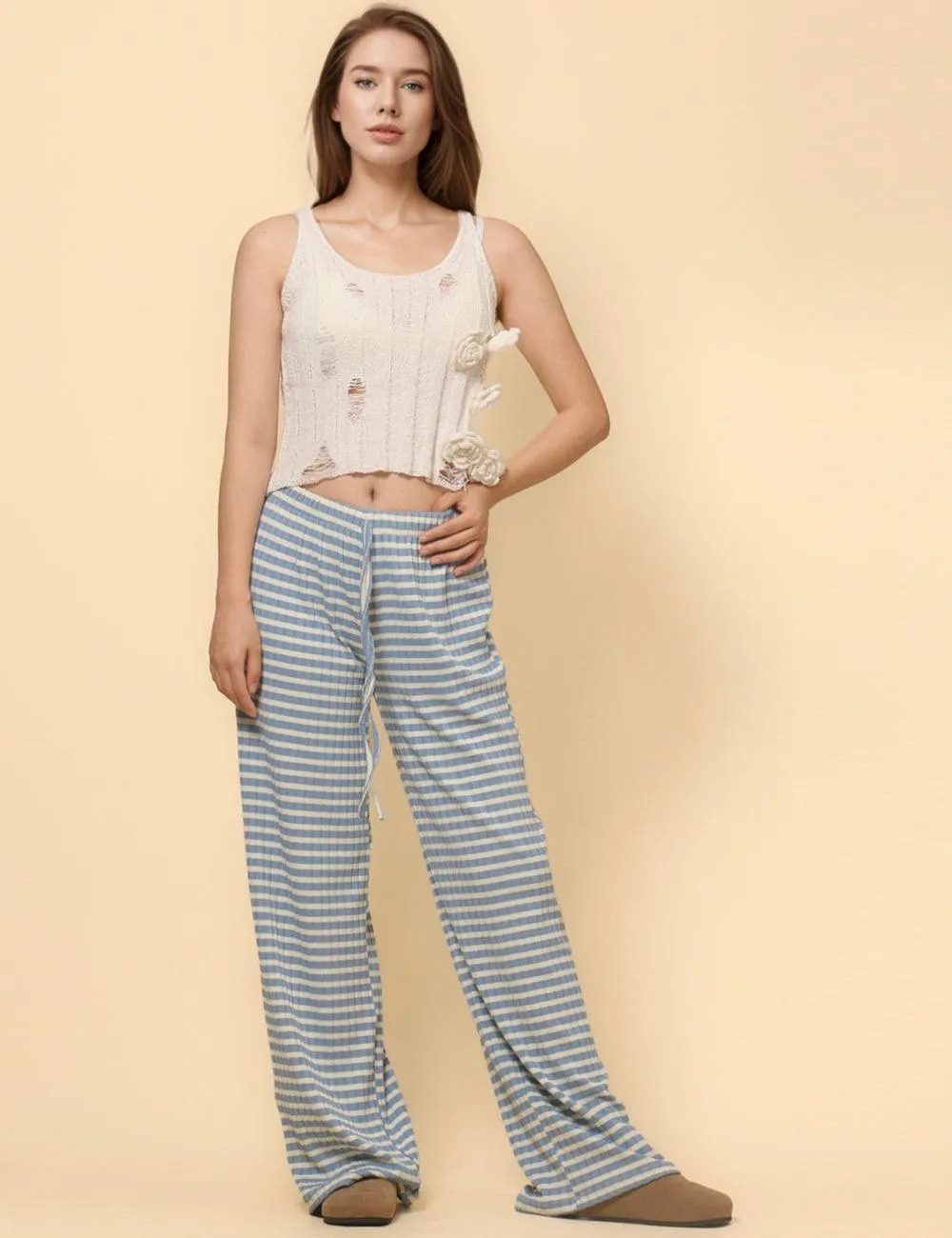 Ladies Striped Color Block Casual Pants SKP4785