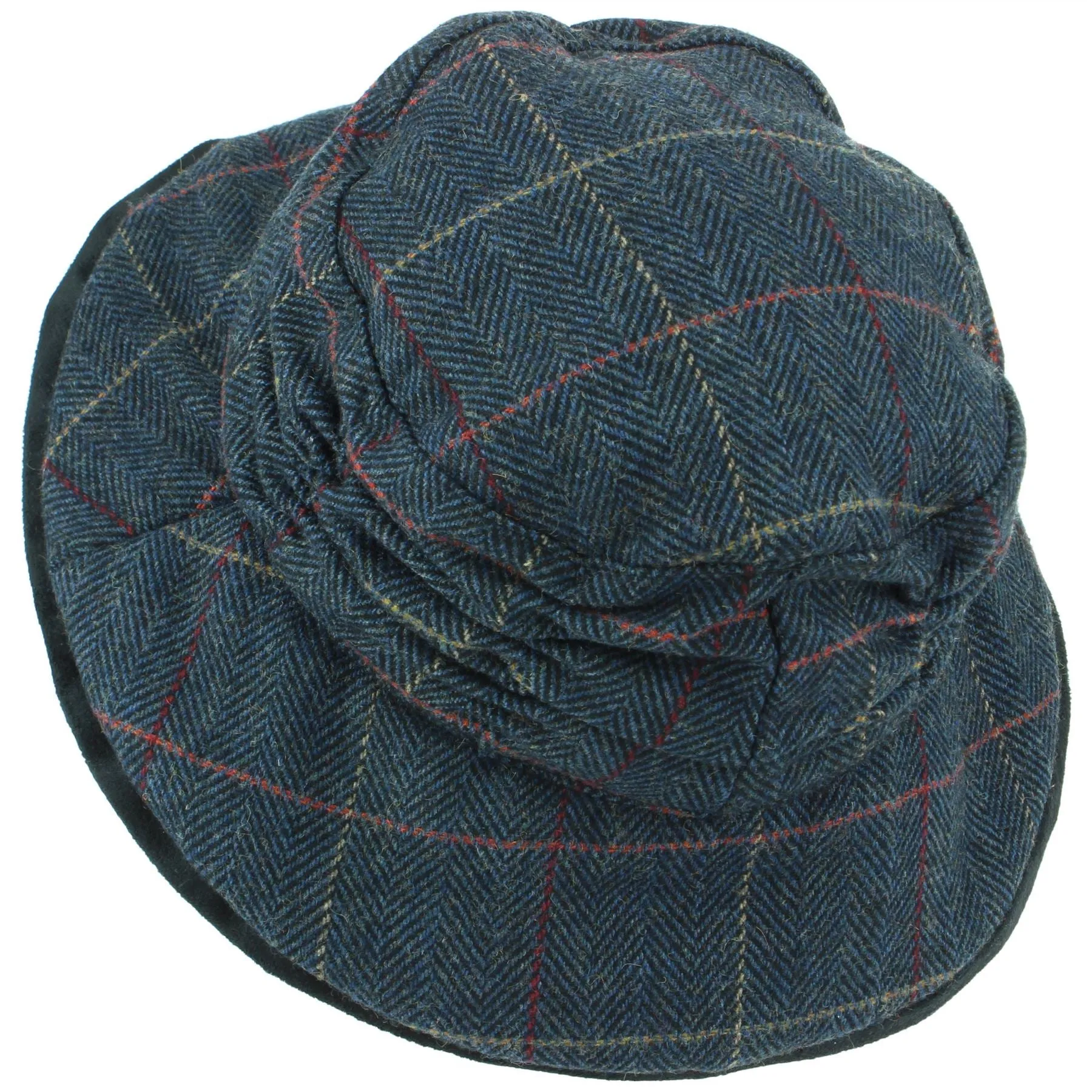 Ladies Wool Tweed Herringbone Cloche Hat - Blue