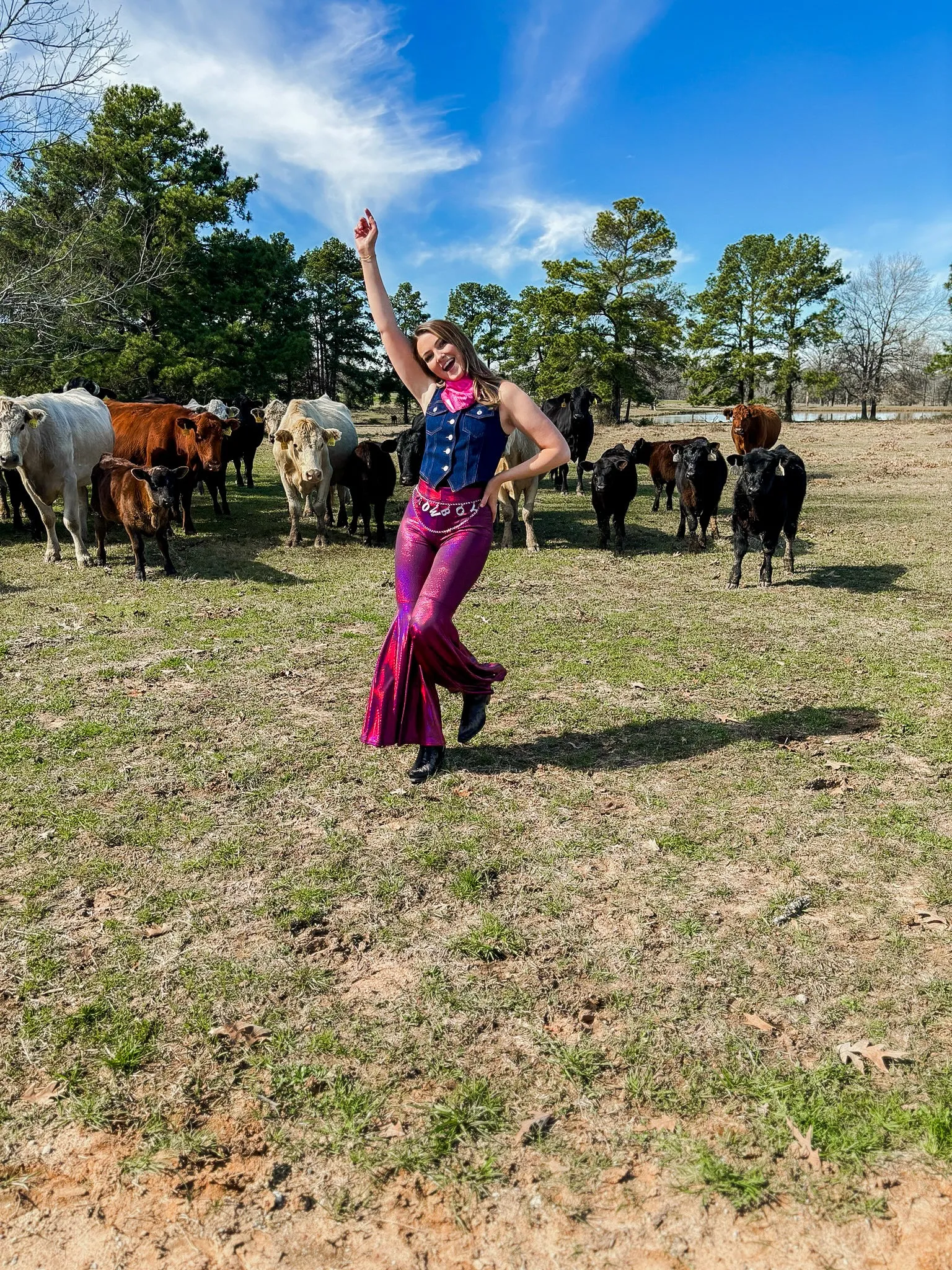 Lainey magenta faux leather bell bottoms