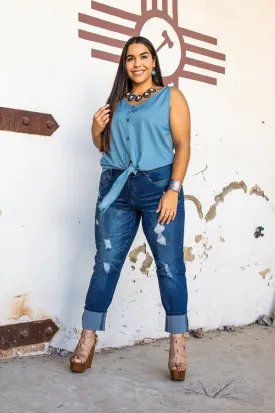 L&B Denim Jeans Boyfriend Fit Distressed Cuffed