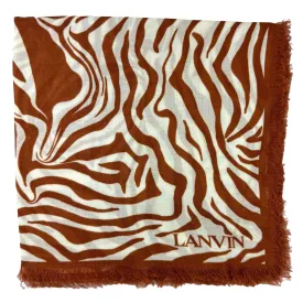 Lanvin Scarf Brown White Flowers Design - Extra Large 55 Inch Square Wrap BLACK FRIDAY SALE