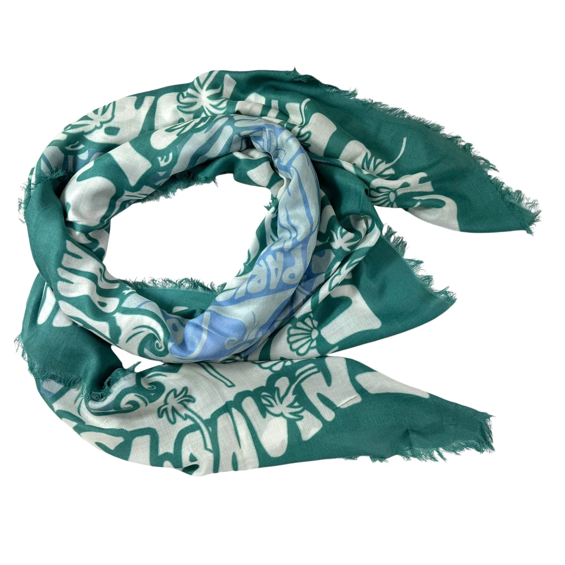 Lanvin Scarf Seafoam Island Design - Extra Large 55 Inch Square Wrap SALE