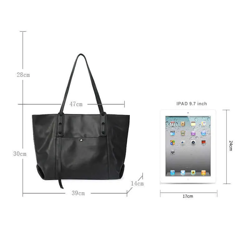 Large Black Premium Leather Tote Bag