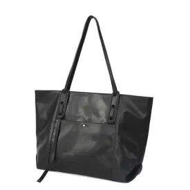 Large Black Premium Leather Tote Bag