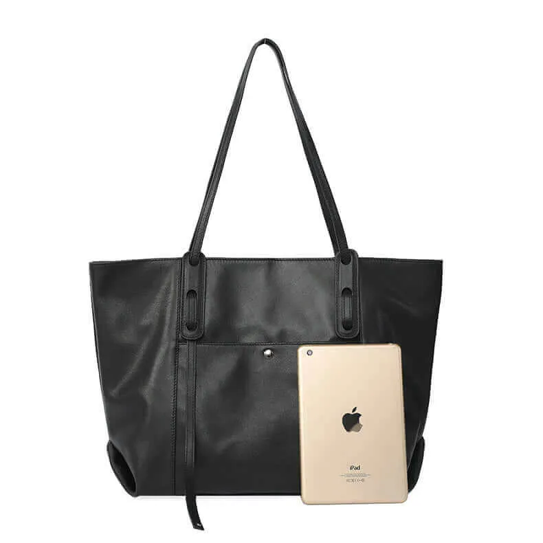 Large Black Premium Leather Tote Bag